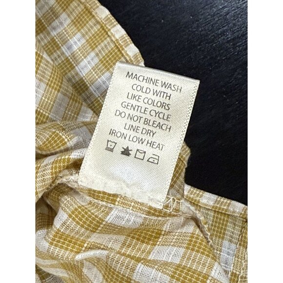 NWT Max Studio Womens Large Smocked Yellow Gold Gingham Puff Sleeve Peplum Top - Picture 10 of 12